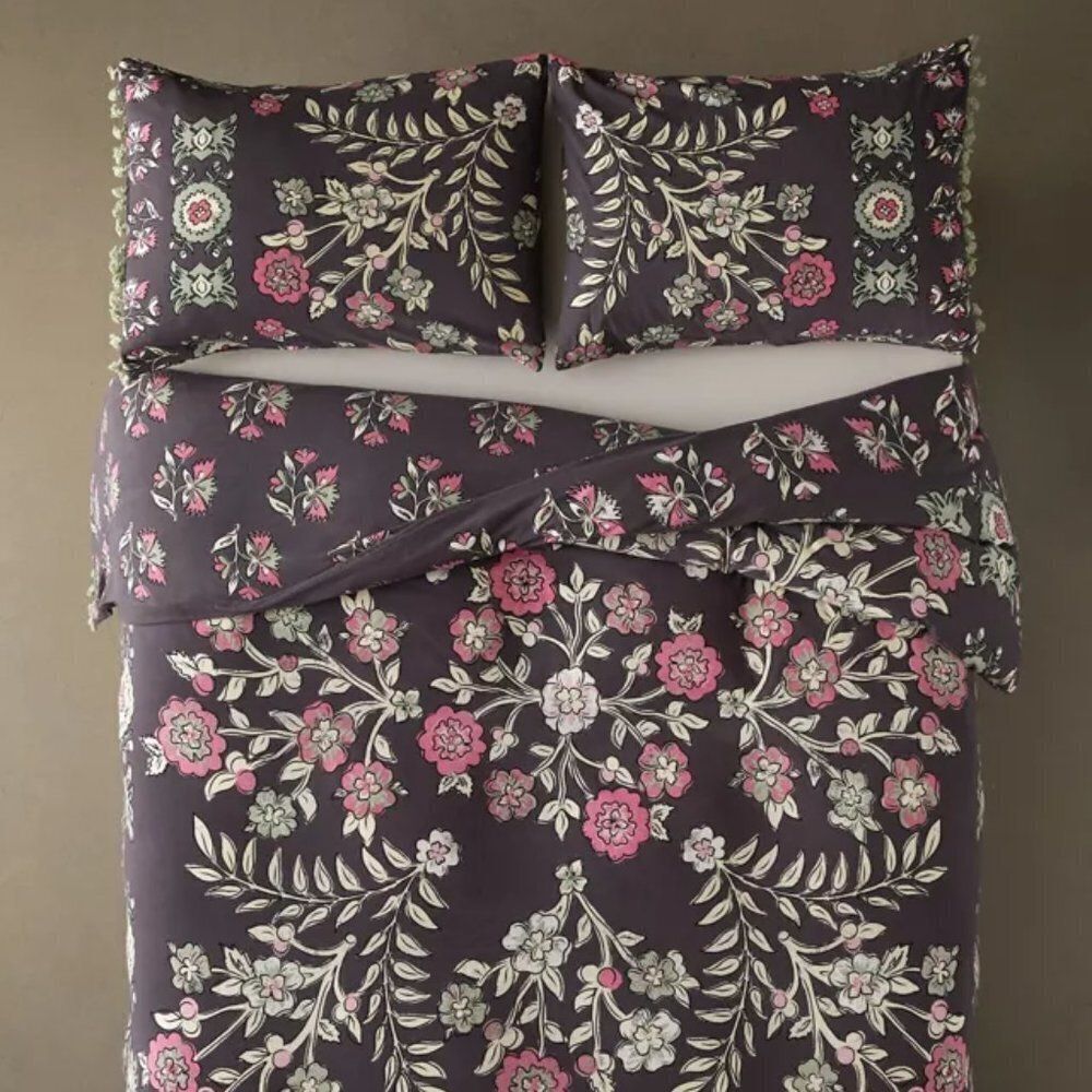 Urban Outfitters‎ Delia Duvet 100% Cotton Cover Floral Print Pink Multi Twin XL